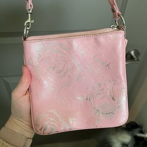Rare Coach Light Pink with Etched Roses Crossbody Bag